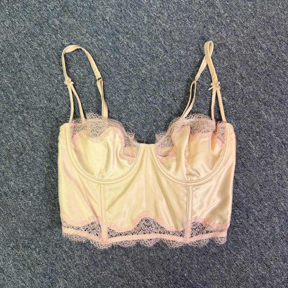 Victoria's Secret Dream Angels Champagne Pink Lace Satin Corset Top 32D Lingerie